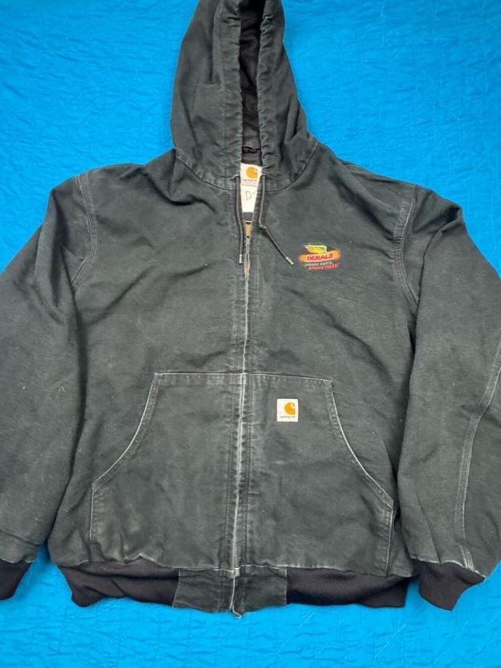 Carhartt USA Jacket Mens 2XL Black Canvas Hooded Insulated Full Zip Dekalb
